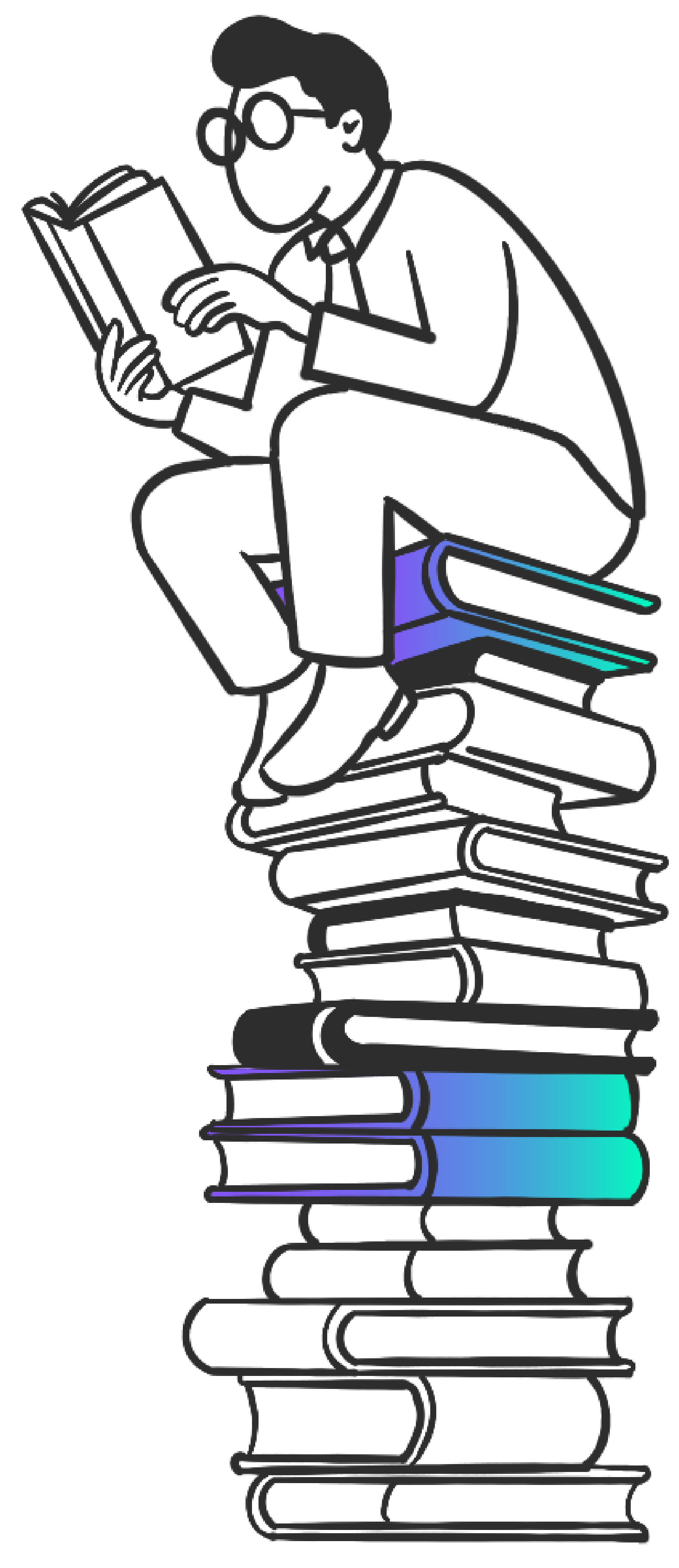Person reading on a stack of books
